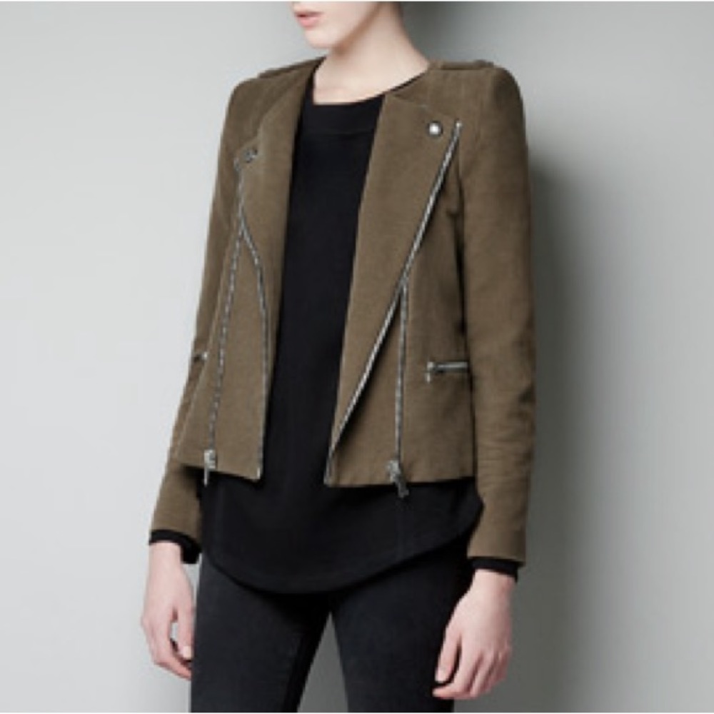 Zara Suede Effect Biker Moto‎ Jacket - Size L